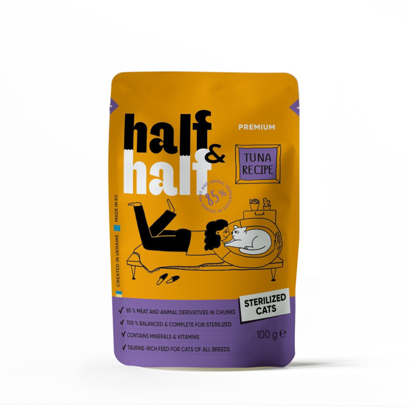 Half&Half Sterilized Cats влажный корм с тунцом для стерилизованных котов 100 гр