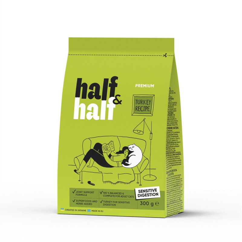 Half&Half Sensitive Digestion Cats сухой корм с индейкой для котов с чувствительным пищеварением 300 гр