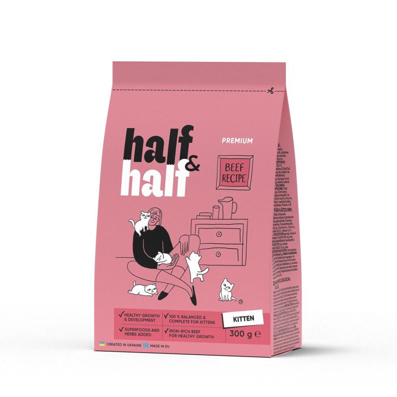 Half&Half Kitten сухой корм с говядиной для котят 300 гр