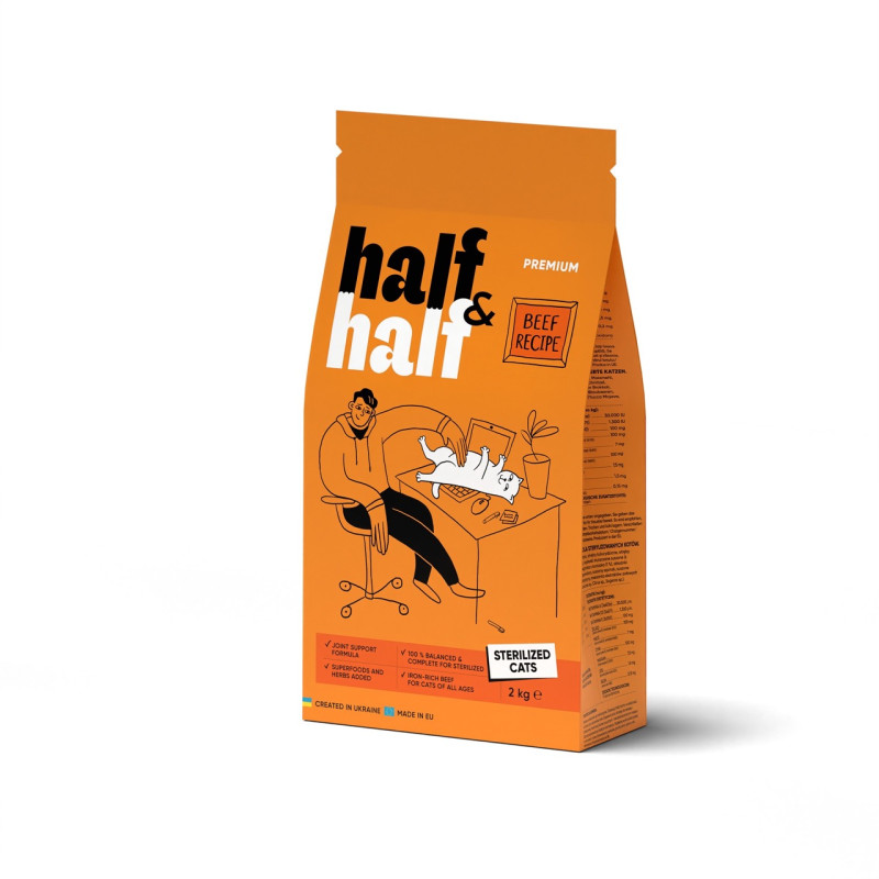 Half&Half Sterilized Cats сухой корм с говядиной для стерилизованных котов 2 кг