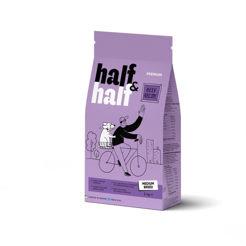 Half&Half Adult Dogs Medium Breed сухой корм с говядиной для взрослых собак средних пород 2 кг