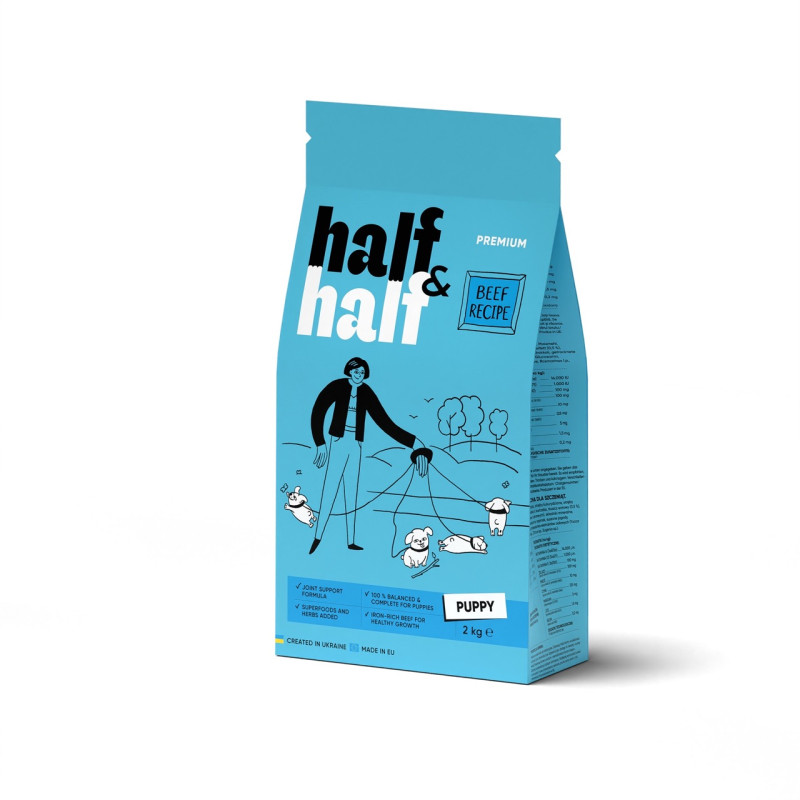 Half&Half Puppy сухой корм с говядиной для щенят и юниоров 2 кг