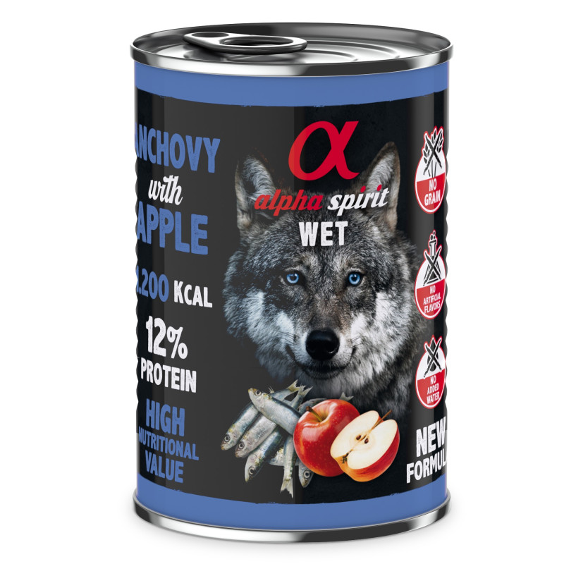 Alpha Spirit Anchovy with Red apple влажный корм с анчоучами для взрослых собак 400 гр