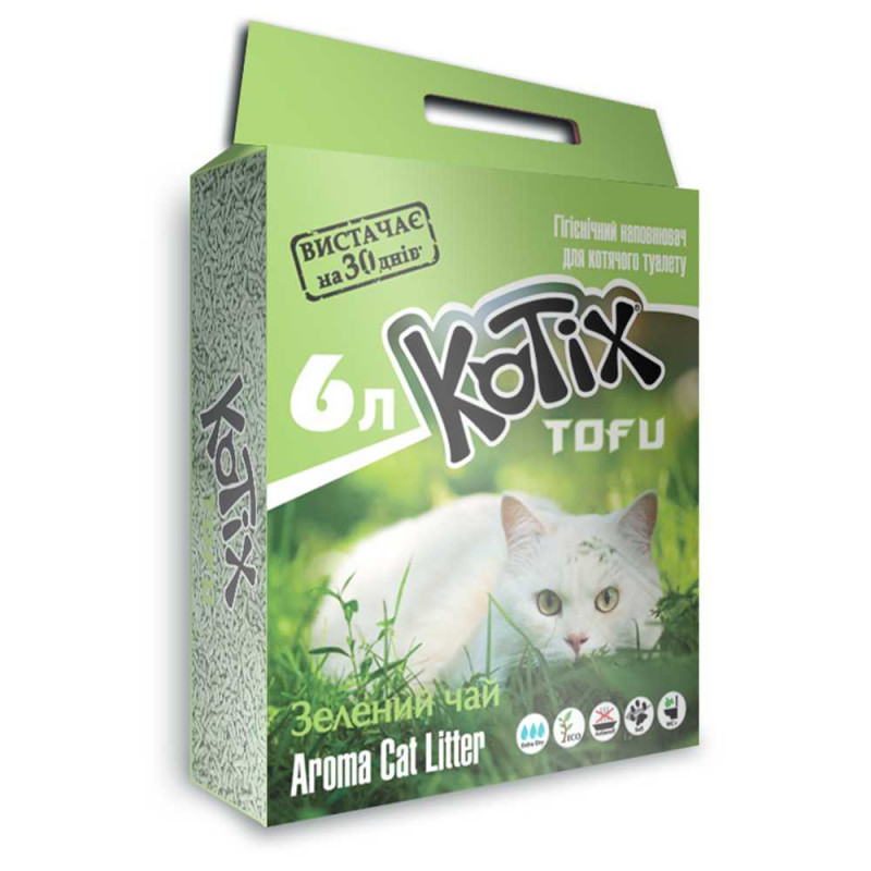 Kotix Tofu соевый наполнитель для кошачьего туалета с ароматом зеленого чая 6 л