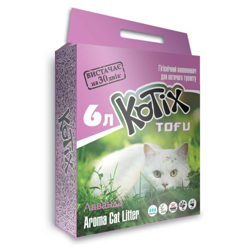 Kotix Tofu соевый наполнитель для кошачьего туалета с ароматом лаванды 6 л