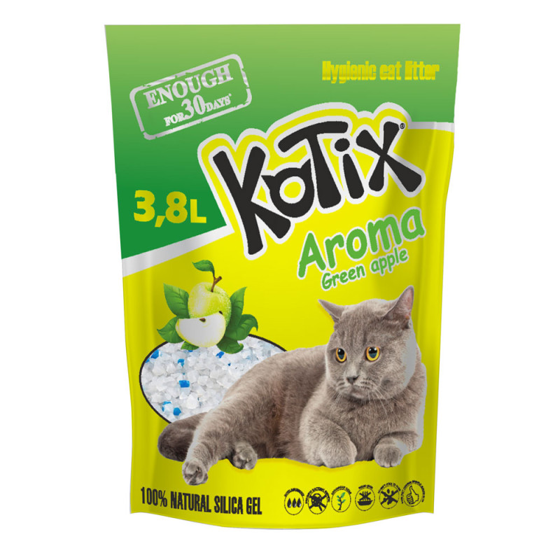 Kotix силикалевый наполнитель для кошачьего туалета с ароматом яблока 3.8 л