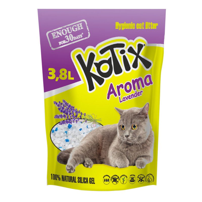 Kotix силикалевый наполнитель для кошачьего туалета с ароматом лаванды 3.8 л