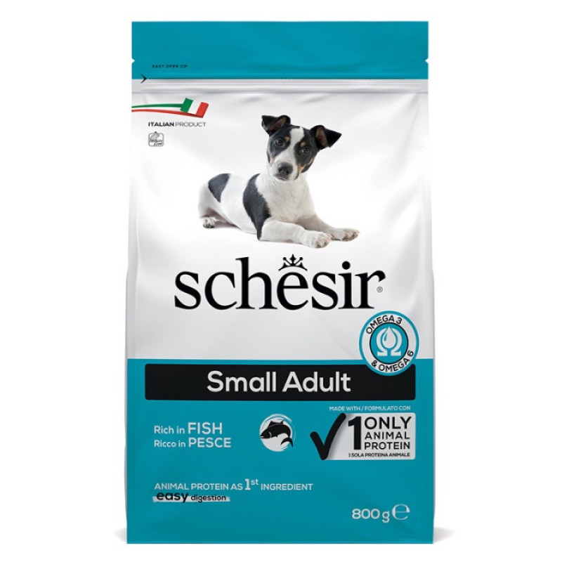 Schesir Dog Small Adult Fish сухой корм с рыбой для собак малых пород, 800 гр