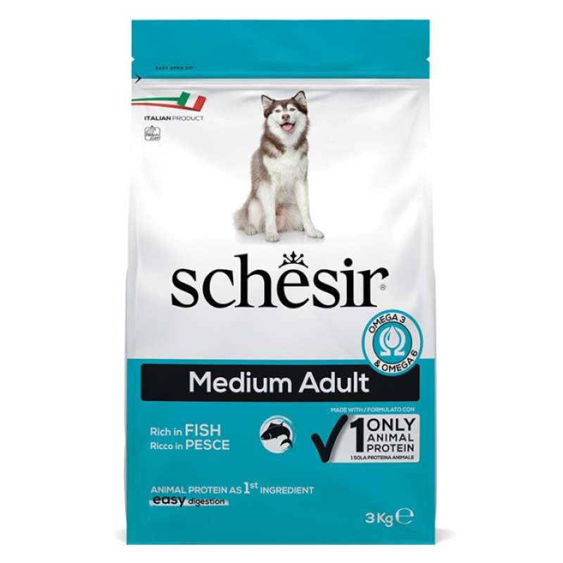 Schesir Dog Medium Adult Fish сухой корм с рыбой для собак средних пород 3 кг
