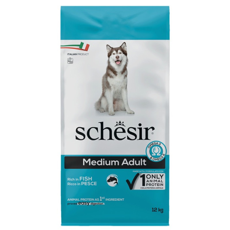 Schesir Dog Medium Adult Fish сухой корм с рыбой для собак средних пород 12 кг