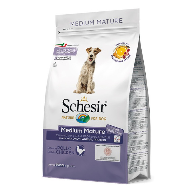 Schesir Dog Medium Mature сухой корм с курицей для пожилых собак средних пород, 3 кг