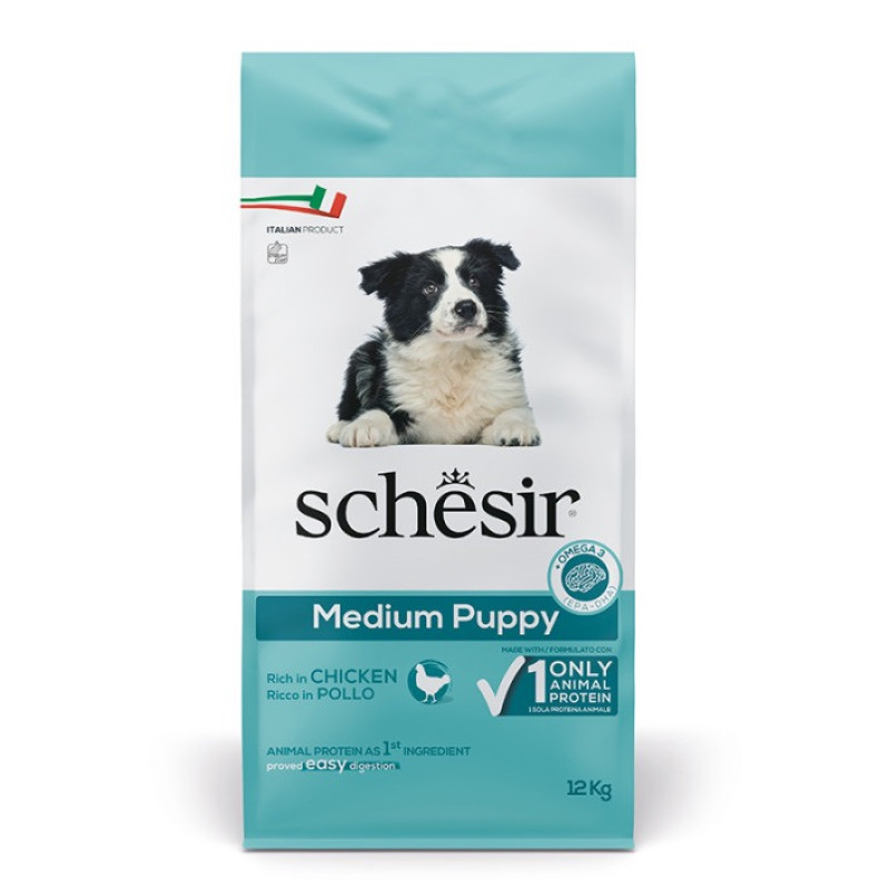 Schesir Dog Medium Puppy сухой корм с курицей для щенят средних пород, 12 кг