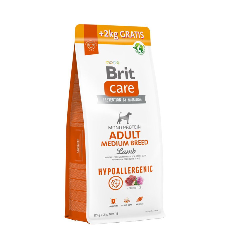 Brit Care Adult Medium Breed Lamb Hypoallegic сухий корм для собак середніх порід з ягням, 12 + 2 кг