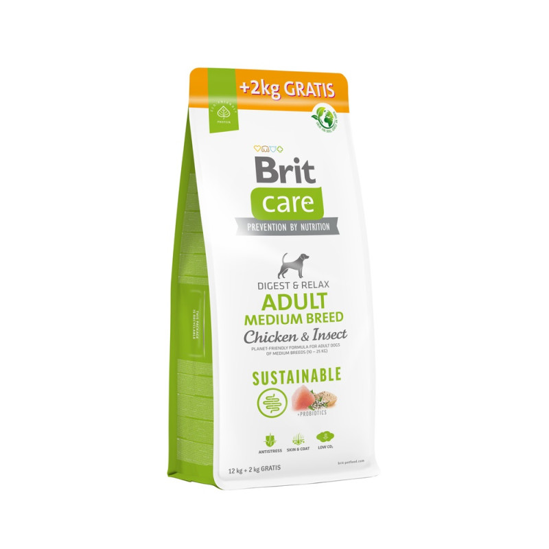 Brit Care Adult Medium Breed Chicken and Insect сухий корм з куркою та білком комах для собак середніх порід, 12+2 кг