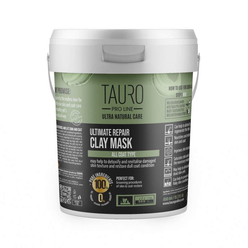 Tauro Pro Line Ultra Natural Care Ultimate Repair Clay Mask маска для шкіри та шерсті собак та кішок, 450 мл