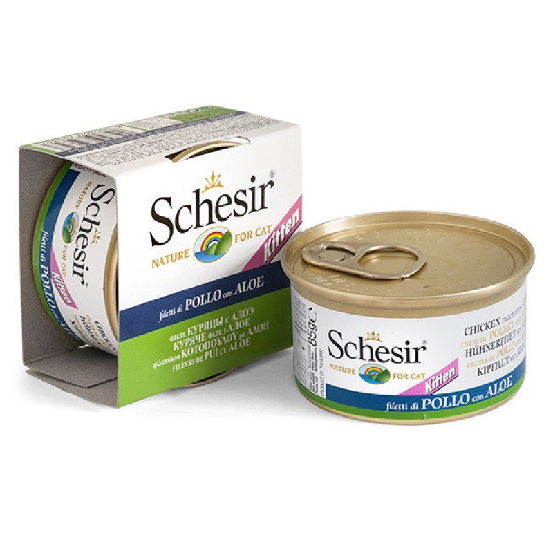 Schesir Kitten Chicken With Aloe влажный корм для котят с курицей и алоэ, 85 гр