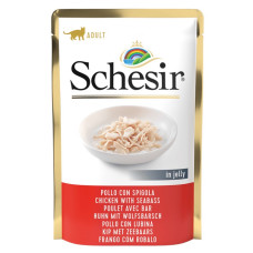 Schesir Chicken Seabass влажный корм для котов с курицей и окунем в желе, 85 гр