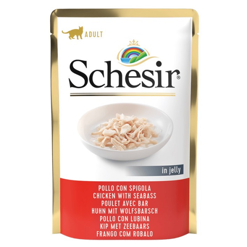 Schesir Chicken Seabass вологий корм для котів з куркою та окунем у желе, 85 гр