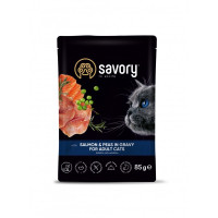 Savory Cat Pouch For Adult With Salmon And Peas In Gravy для котів з лососем для котів, 85 гр