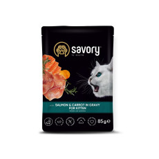 Savory Cat Pouch for Kitten with Salmon and Carrot in Gravy влажный корм с лососем в соусе для котят 85 гр