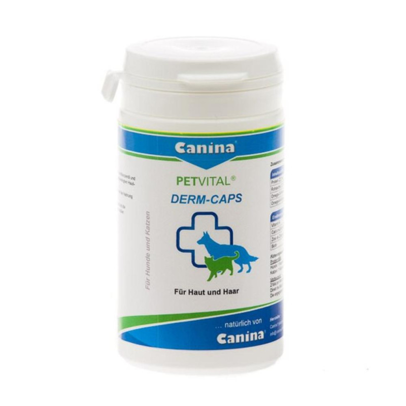 Canina PETVITAL Dеrm-Caps вітаміни для здоров'я шкіри та шерсті у кішок та собак 100 табл