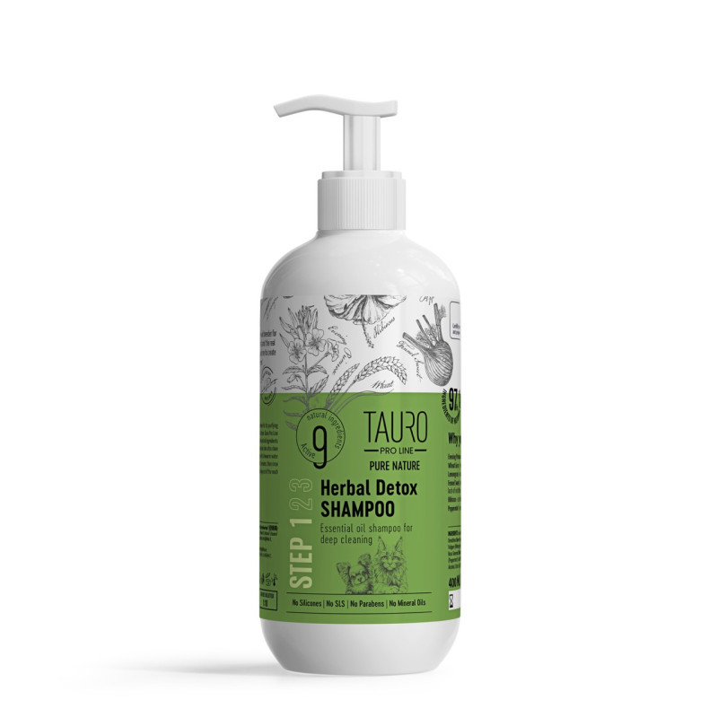 Tauro Pro Line Pure Nature Herbal Detox шампунь для глибокого очищення шерсті собак та котів, 400 мл