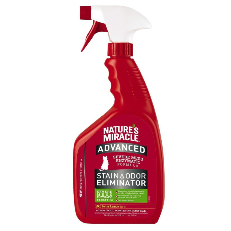 Nature's Miracle Advanced Cat Stain & Odor Eliminator спрей для усунення плям та запаху від котів із посиленою формулою із запахом лимона 946 мл