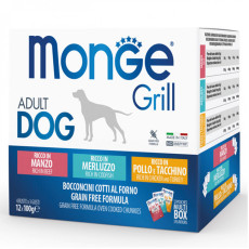 Monge Dog Wet GRILL MIX набір вологого корму з тріскою, індичкою та куркою, яловичиною для дорослих собак 12 шт по 100 гр