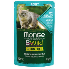 Monge BWild GF Merluzzo влажный корм с треской и креветками для котов, 85 гр