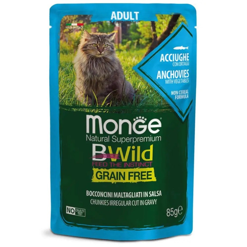 Monge BWild GF Acciughe влажный корм с анчоусами для котов, 85 гр