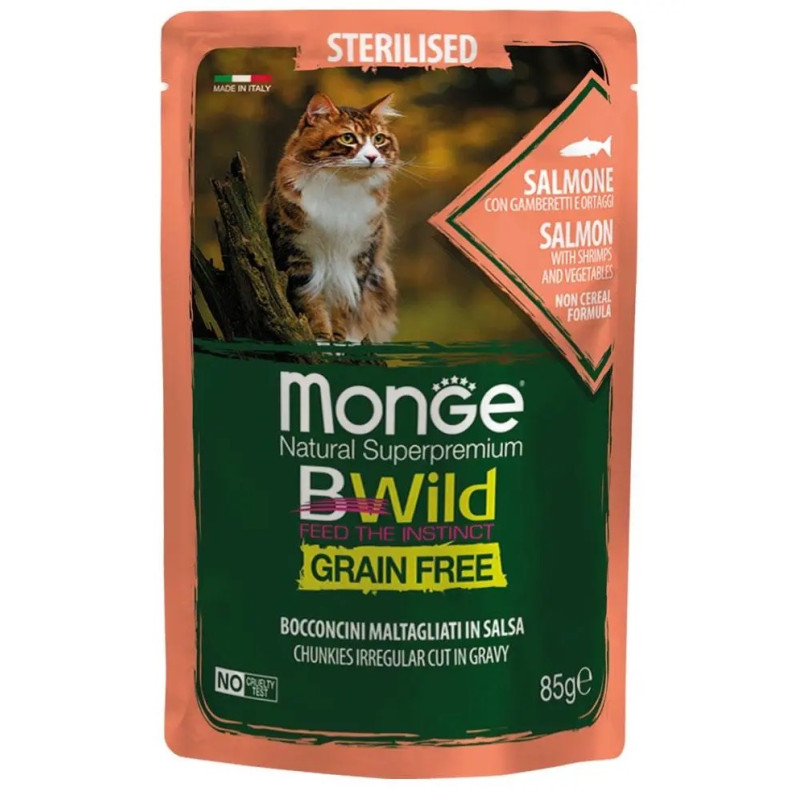 Monge BWild GF Sterilised Salmone влажный корм с лососем для стерилизованных котов, 85 гр