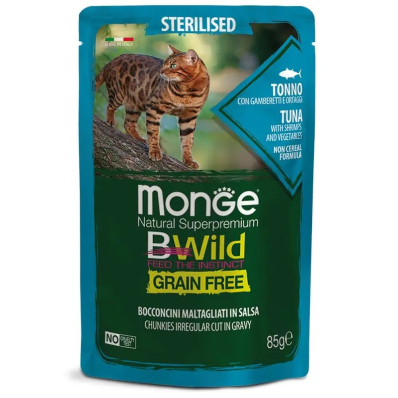 Monge BWild GF Sterilised Tunna влажный корм с тунцом для стерилизованных котов, 85 гр