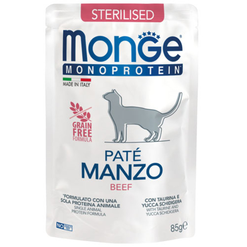 Monge Cat Wet Monoprotein Sterilised Manzo влажный корм с говядиной для стерилизованных котов 85 гр