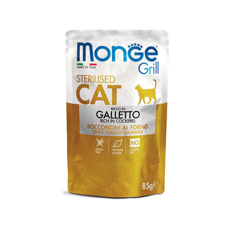 Monge Cat Grill Wet Sterilised Galletto влажный корм с мясом петуха для стерилизованных котов 85 гр