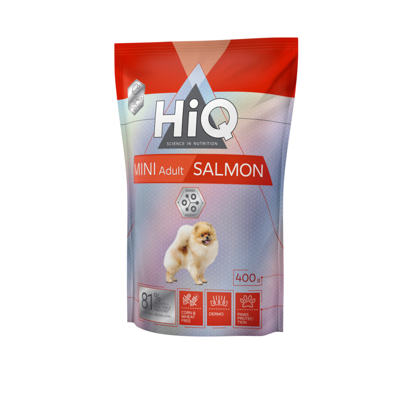HiQ Mini Adult Salmon сухой корм с лососем для собак малых пород 400 гр
