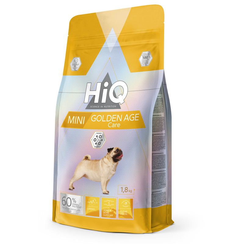 HiQ Mini Golden Age Care сухой корм с мясом птицы для стареющих собак малых пород 1.8 кг