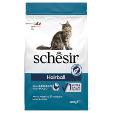 Schesir Cat Hairball сухий корм з куркою для виведення шерсті у котів, 400 гр