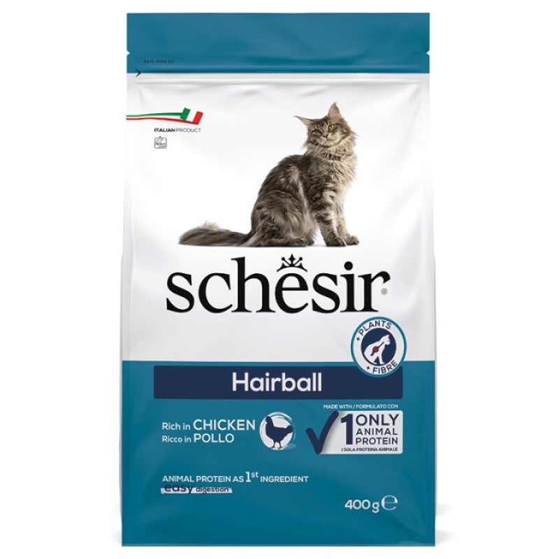 Schesir Cat Hairball сухой корм с курицей для вывода шерсти у котов, 400 гр