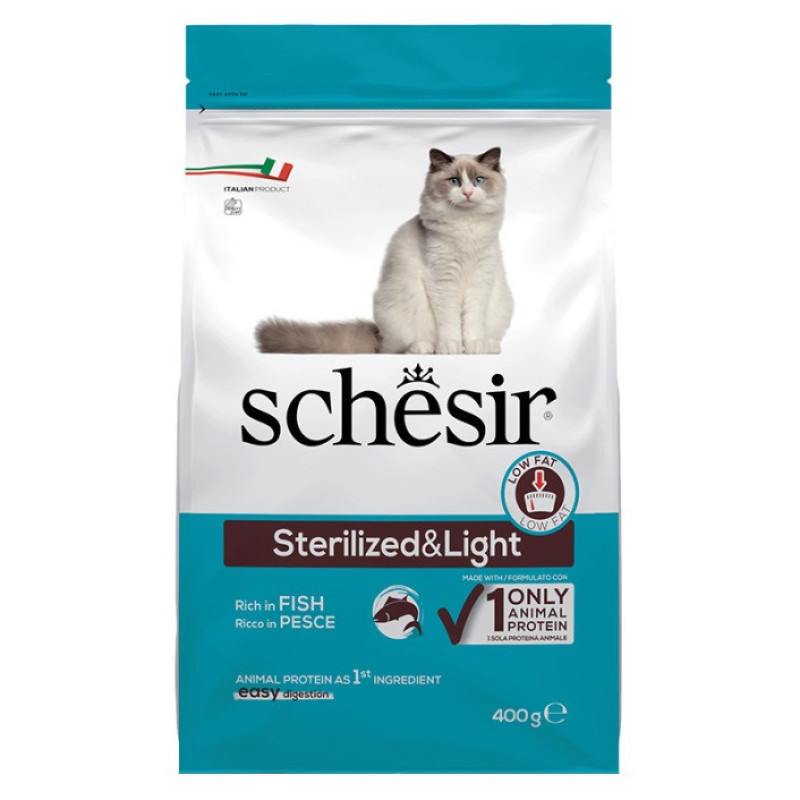 Schesir Cat Sterilized & Light сухой корм с рыбой для стерилизованных котов, 400 гр