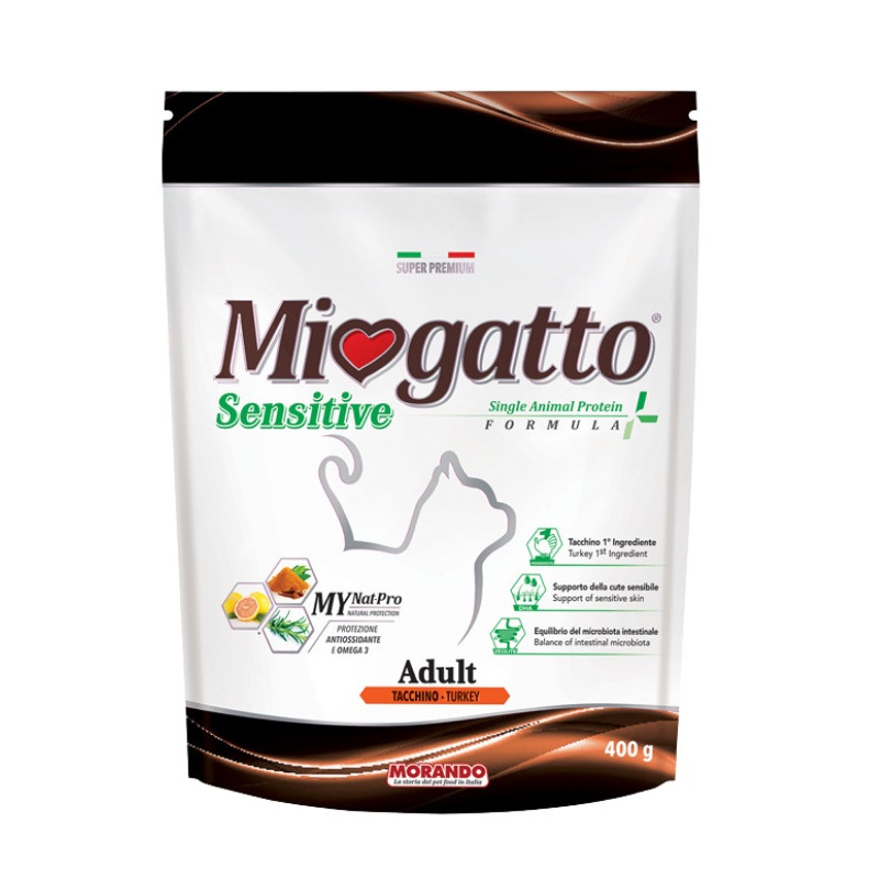 Morando Miogatto Sensitive Turkey Monoprotein сухой корм с индейкой для котов 400 гр