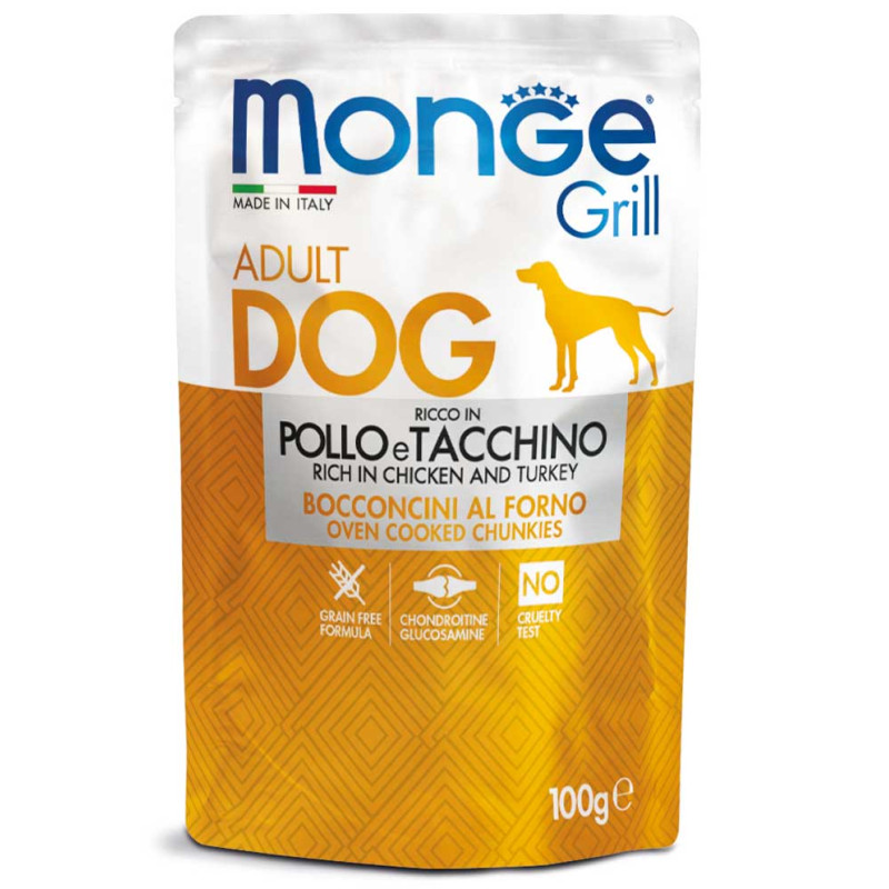Monge Dog Wet GRILL Pollo e Taccino влажный корм с курицей и индейкой для взрослых собак 100 гр