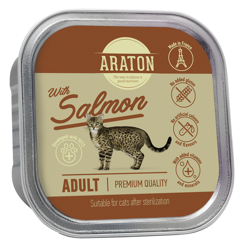ARATON Adult cat with salmon вологий корм для стерилізованих котів з лососем 85 гр