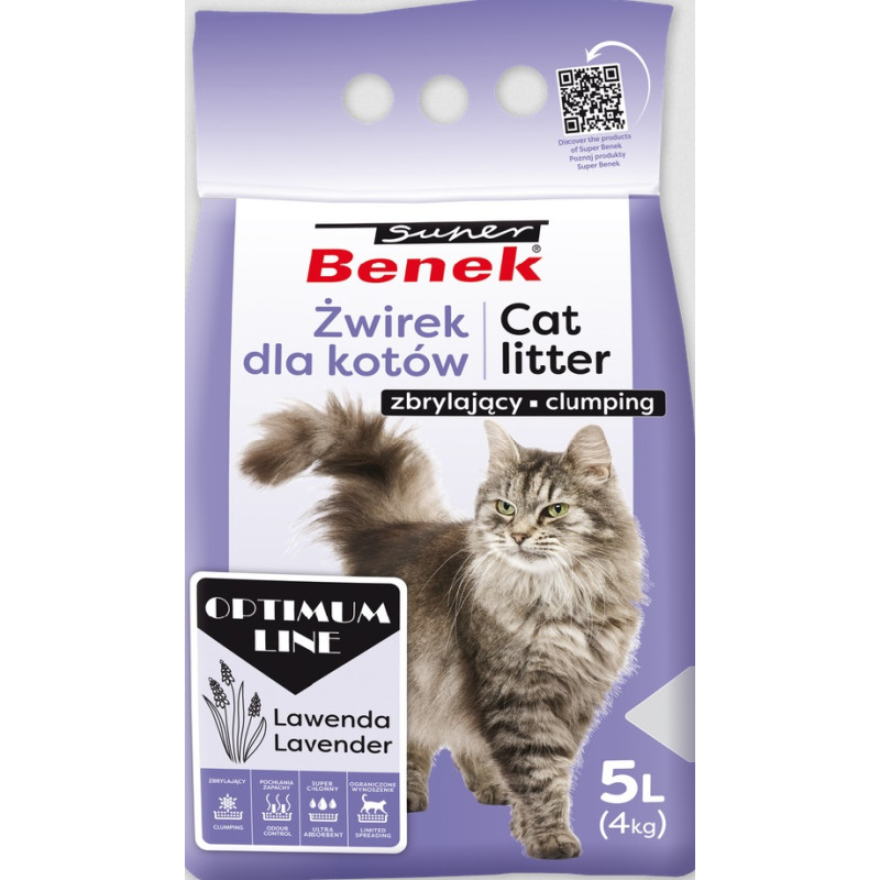 Super Benek Optimum Line Lavender бентонитовый наполнитель для кошачьего туалета с ароматом лаванды 5 л