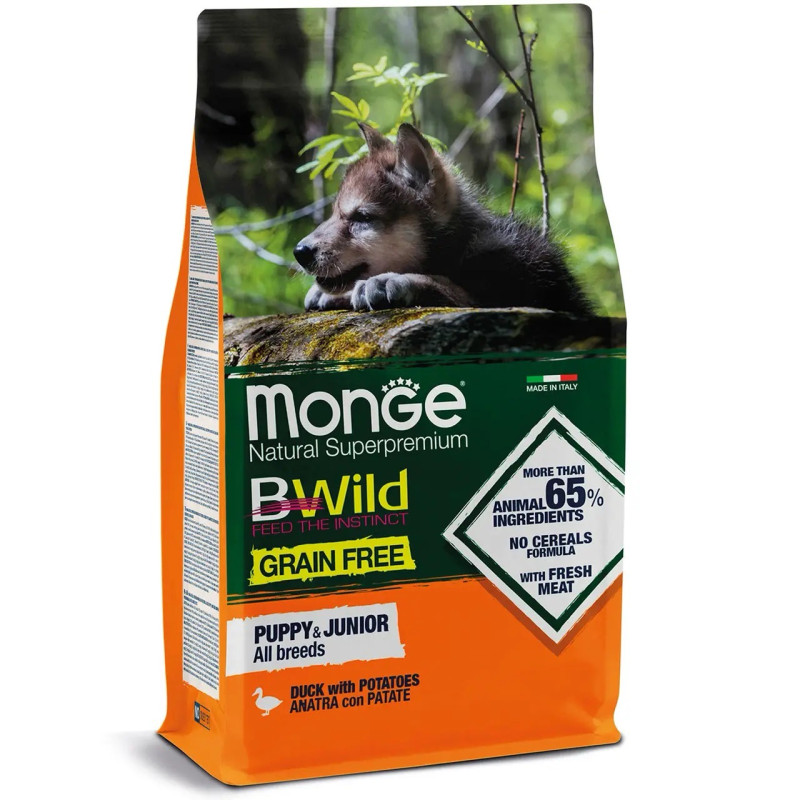 Monge BWild GF All Breeds Puppy Anatra сухой корм с уткой для щенят, 2.5 кг