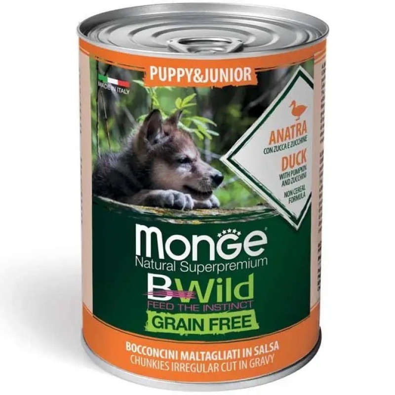 Monge BWild GF Puppy & Junior Anatra влажный корм с уткой для щенят, 400 гр