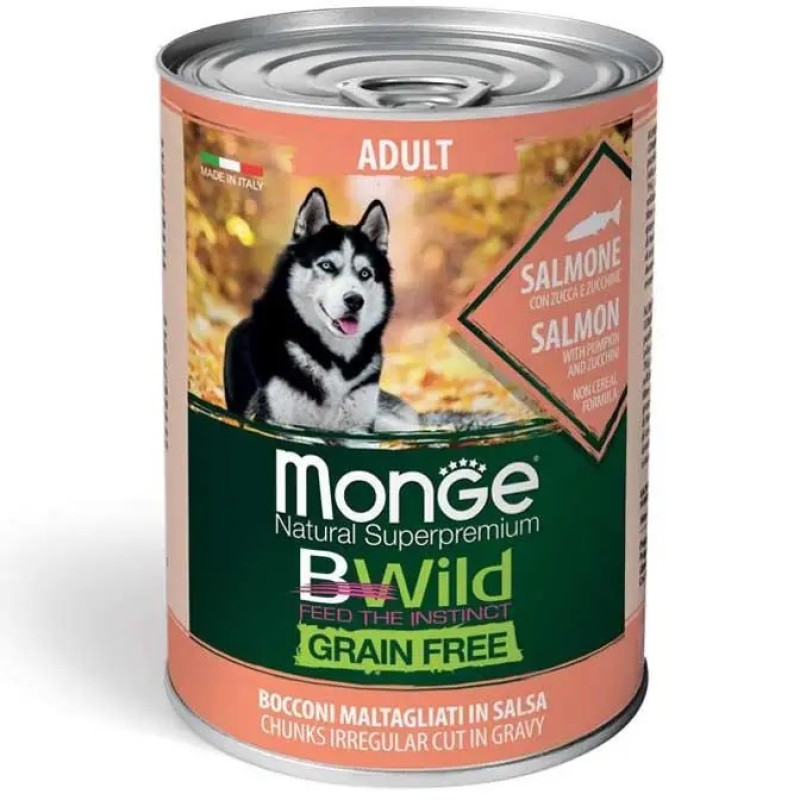 Monge BWild GF All Breeds Adult Salmone влажный корм с лососем для собак, 400 гр