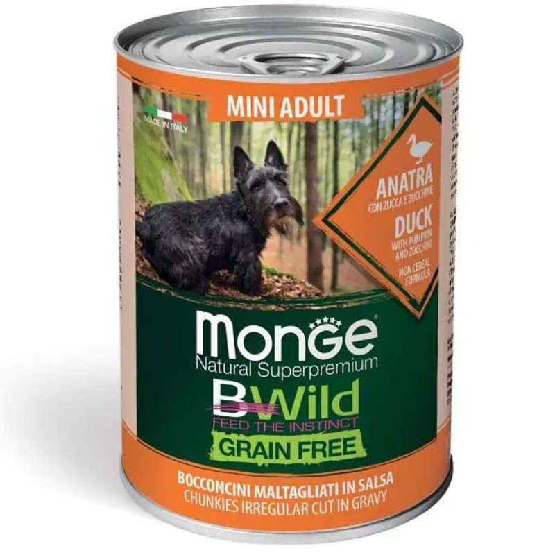 Monge BWild GF Mini Adult Anatra влажный корм с уткой для собак мелких пород, 400 гр