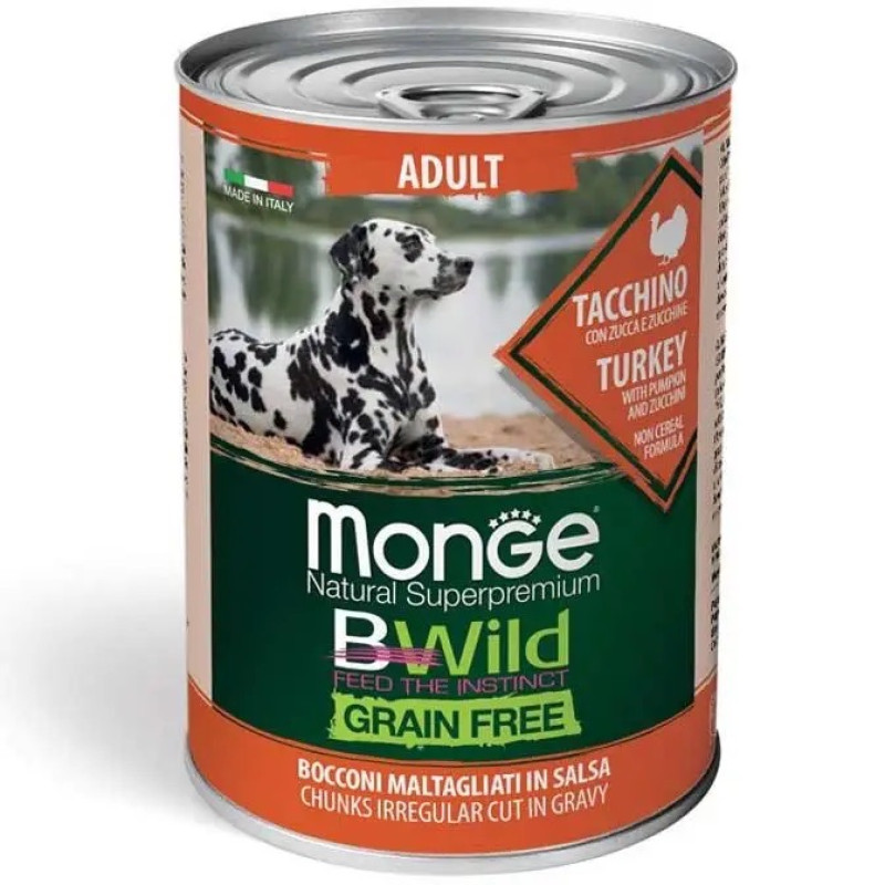 Monge BWild GF All Breeds Adult Turkey влажный корм с индейкой для собак, 400 гр