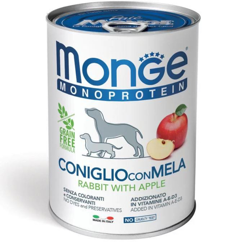 Monge Dog Wet Fruit Monoprotein Coniglio con Mela вологий корм монопротеїновий з кроликом та яблуками для собак усіх порід 400 гр