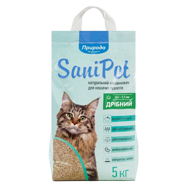 Природа Sani Pet бентонитовый наполнитель для кошачьего туалета мелкий без запаха 5 кг